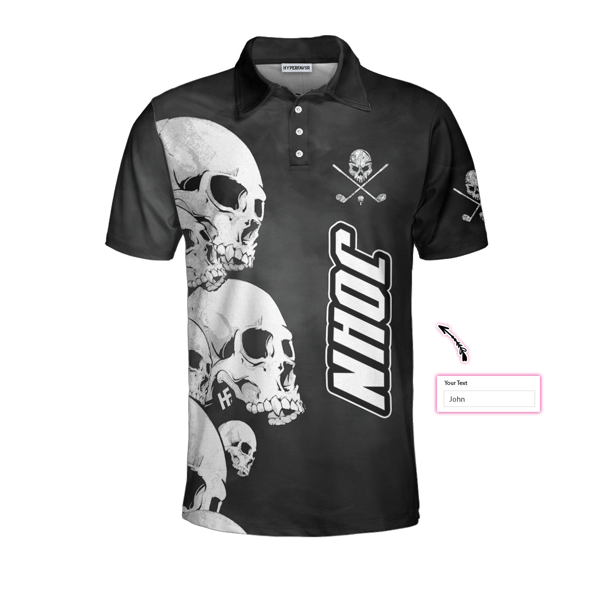 White Skull Heads And Golf Custom Polo Shirt, Personalized Halloween Gift For Golfers, Scary Golf Shirt - Perfect Gift For Men
