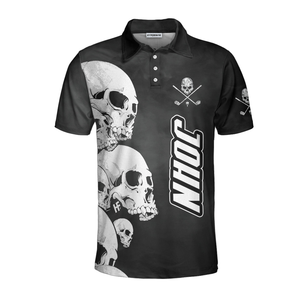 White Skull Heads And Golf Custom Polo Shirt, Personalized Halloween Gift For Golfers, Scary Golf Shirt - Perfect Gift For Men