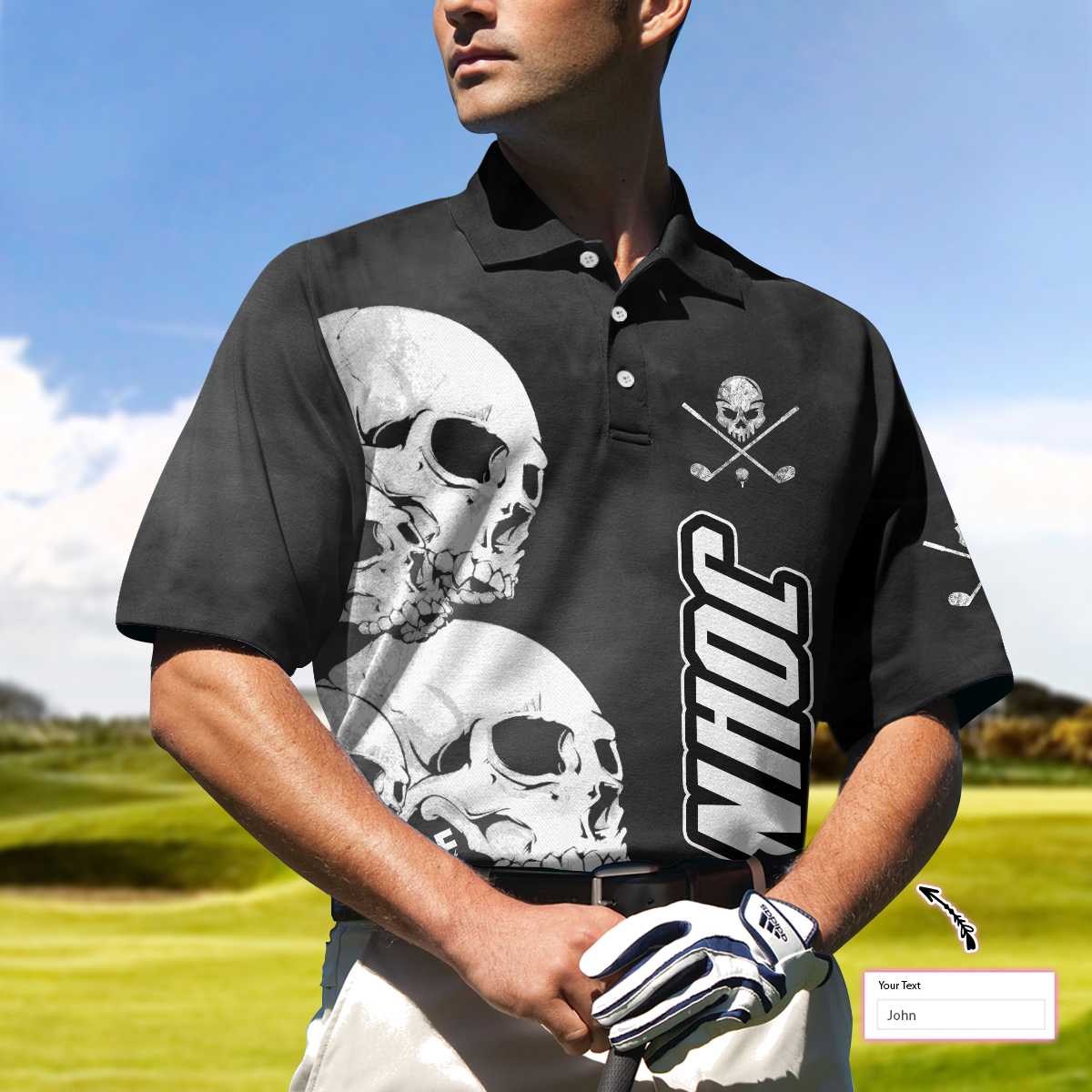 White Skull Heads And Golf Custom Polo Shirt, Personalized Halloween Gift For Golfers, Scary Golf Shirt - Perfect Gift For Men