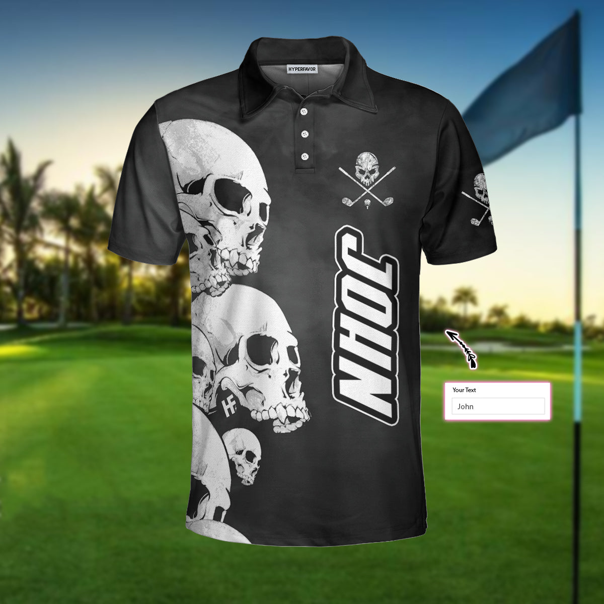 White Skull Heads And Golf Custom Polo Shirt, Personalized Halloween Gift For Golfers, Scary Golf Shirt - Perfect Gift For Men