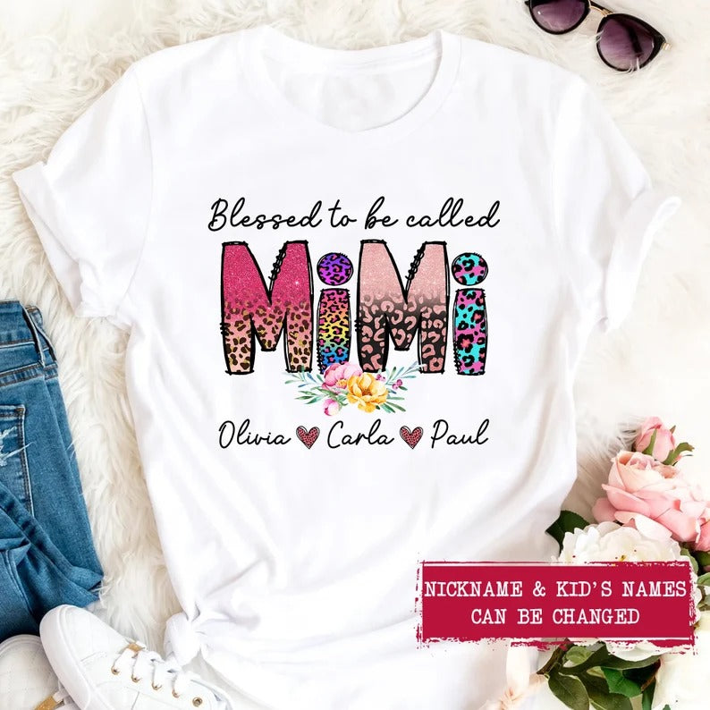 Mimi and Kids Custom Name T-shirt, Blessed To Be Called Mimi Personalized Shirt - Perfect Gift For Gigi, Nana, Mimi, Grandma
