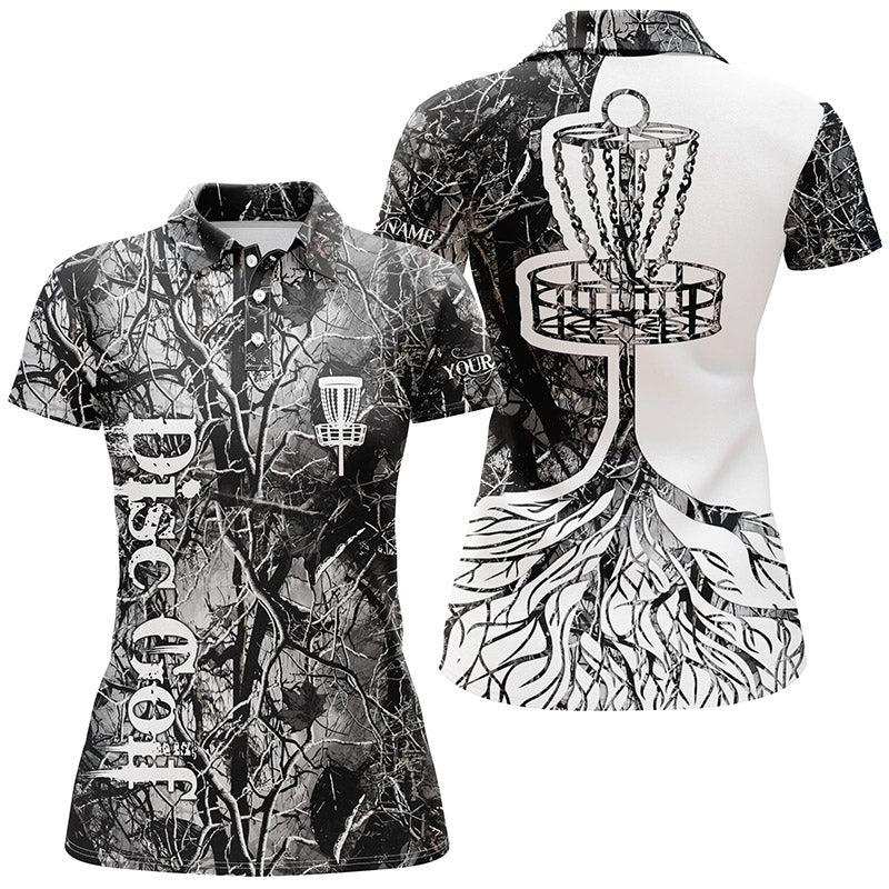 Womens Disc Golf Polo Shirt Custom Name Gray Camo Disc Golf Basket, Personalized Disc Golf Shirts , Perfect Gift For Women