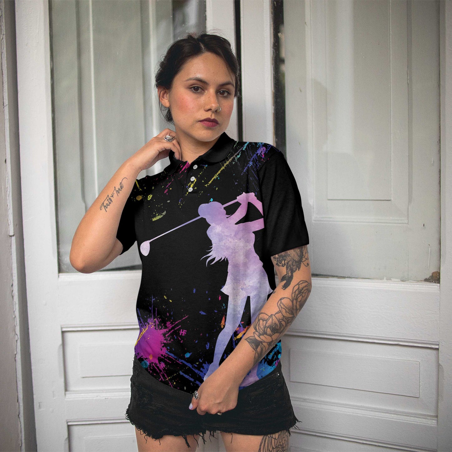 You Say Girl Can't Golf I Say Watch Me Short Sleeve Women Polo Shirt, Black Golfing Shirt For Girls - Perfect Gift For Women