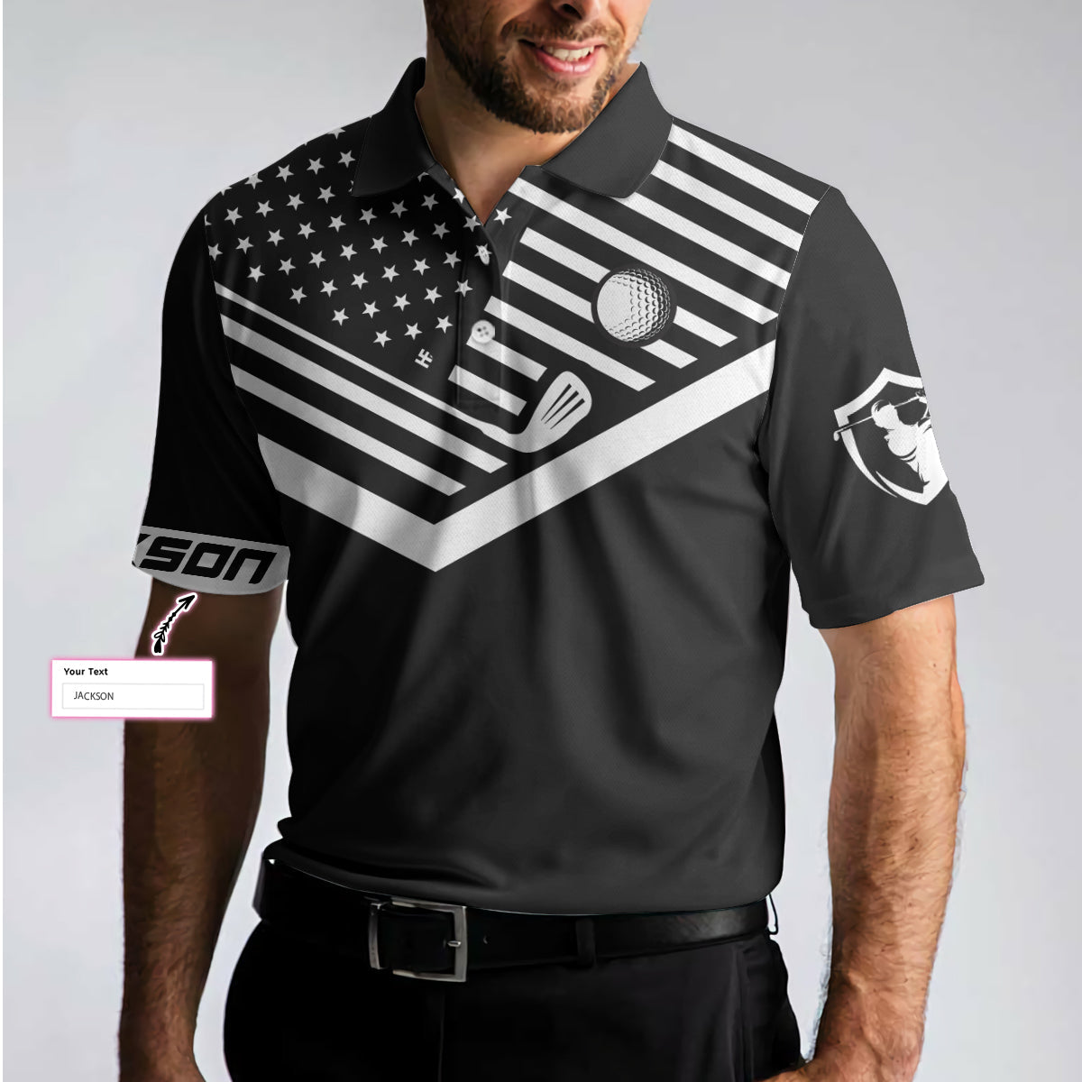 Your Hole Is My Goal New Version Custom Polo Shirt, Personalized Black American Flag Golf Shirt - Perfect Gift For Men