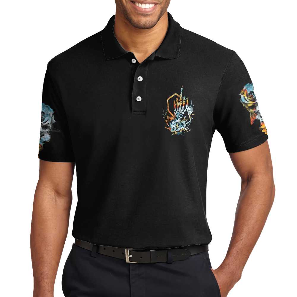 Zero Fck Given Skull Roses Short Sleeve Polo Shirt, Colorful Rose Middle Finger Polo Shirt, Best Golf Shirt - Perfect Gift For Men