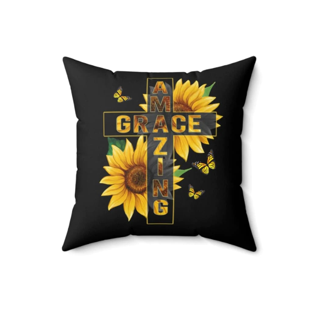 Sunflower Pillow - Gift For Christian - Amazing Grace Pillow