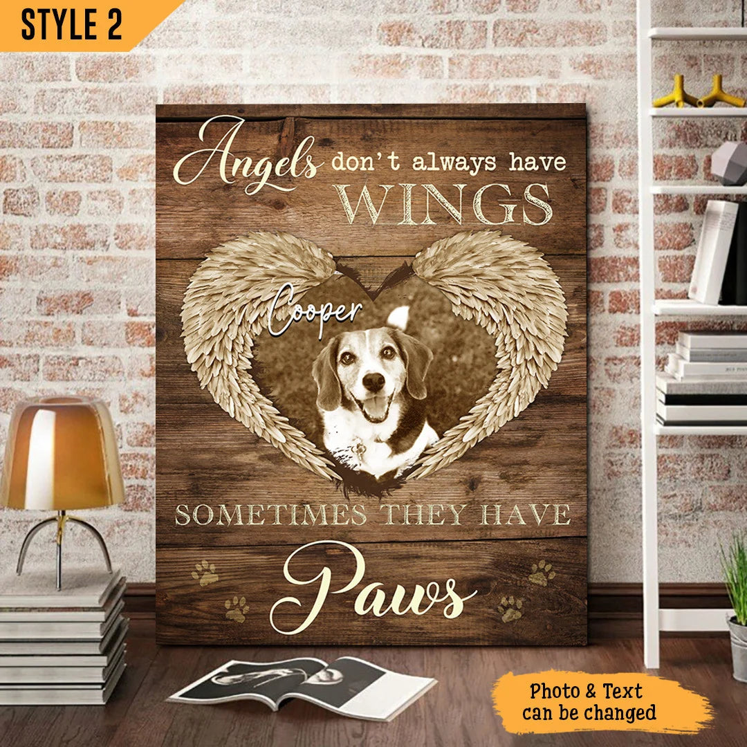 Dog Cat Portrait Canvas - Personalized Dog Cat Memorial - Gift For Dog Cat Lovers - Angels Don't Always Have Wings Sometimes They Have Paws
