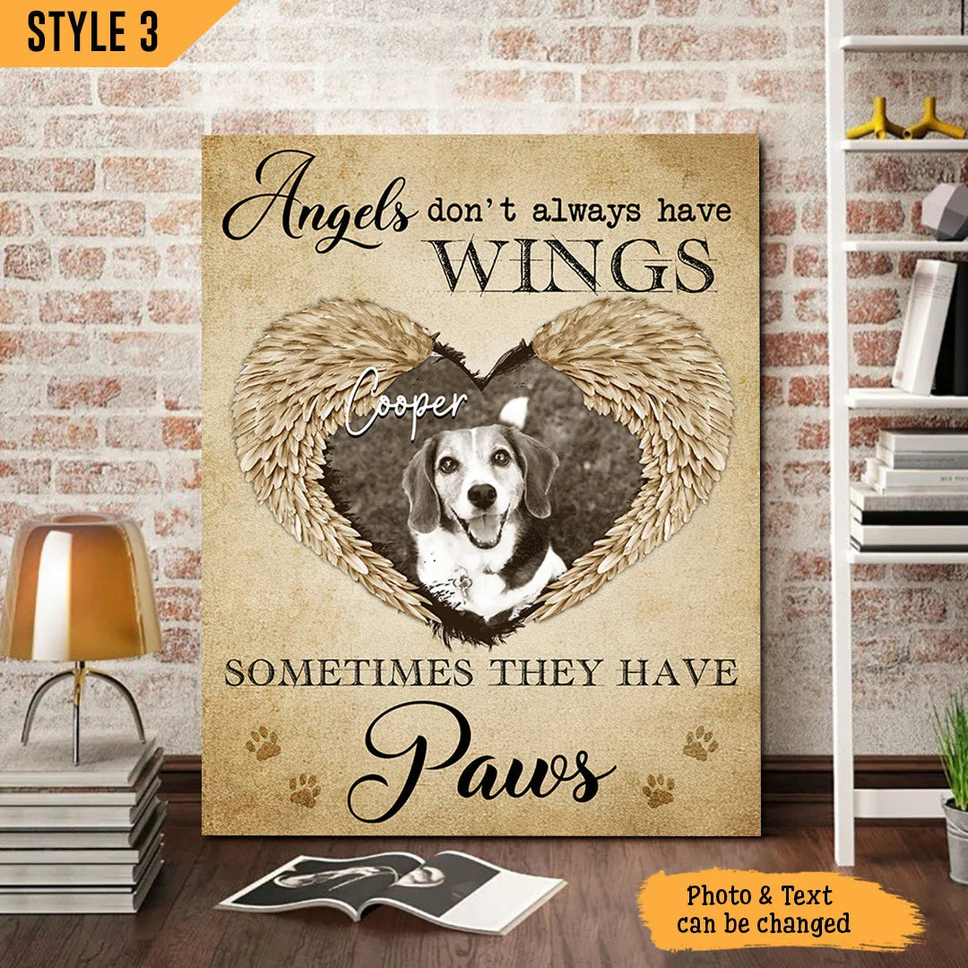 Dog Cat Portrait Canvas - Personalized Dog Cat Memorial - Gift For Dog Cat Lovers - Angels Don't Always Have Wings Sometimes They Have Paws