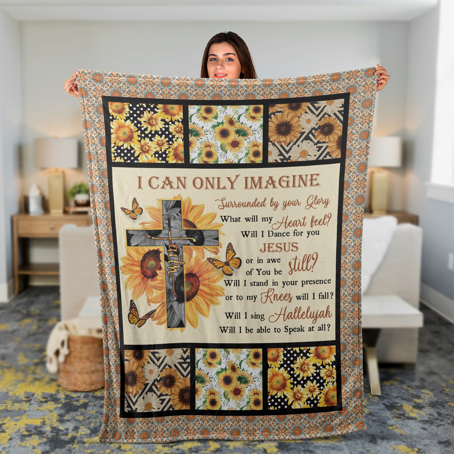 Sunflower And Faith Cross Blanket, Christian Throw Blanket, Jesus Blanket, Butterfly Blanket, Inspirational Gift - I Can Only Imagine Blanket