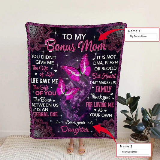 Personalized Mom Throw Blanket, To My Bonus Mom Blanket, Custom Mother's Day Gift, Blanket For Mom, Blankets For Mom Gift, Bed Sofa Home Decor