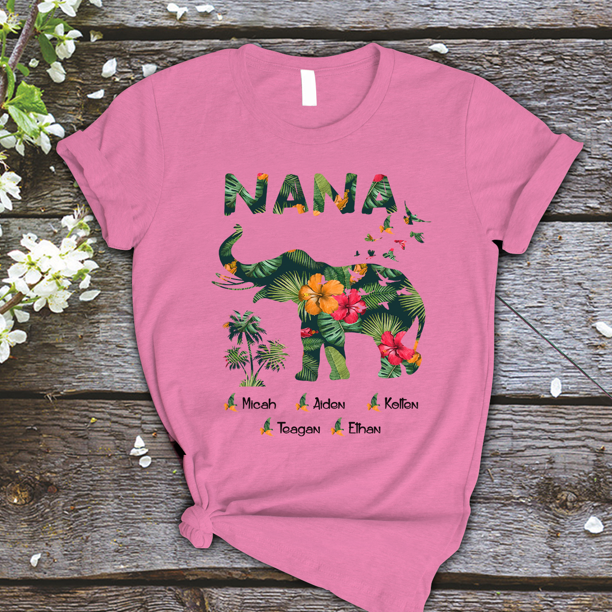 Nana and Kids Custom Name T-shirt, Nana Elephant, Elephant Lovers Gift for Mama Mother Grandma Personalized Shirt - Perfect Gift For Gigi, Nana, Mimi, Grandma