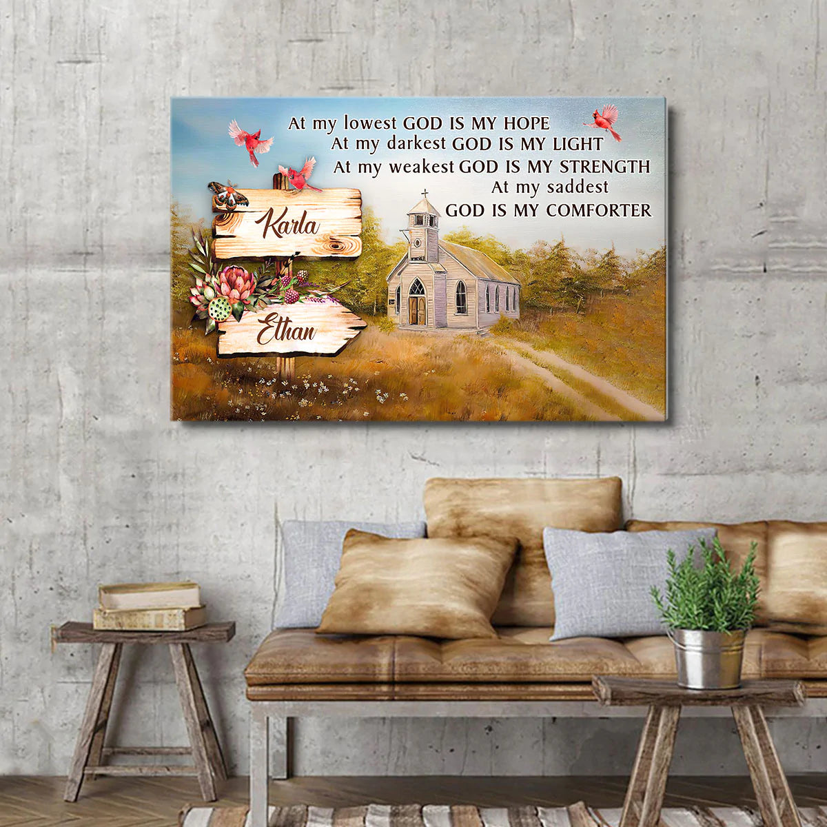 Couple Landscape Canvas - Personalized God, Church, Cardinal Bird Canvas - Custom Gift For Christian Couple, Spouse, Lover - God Is My Hope