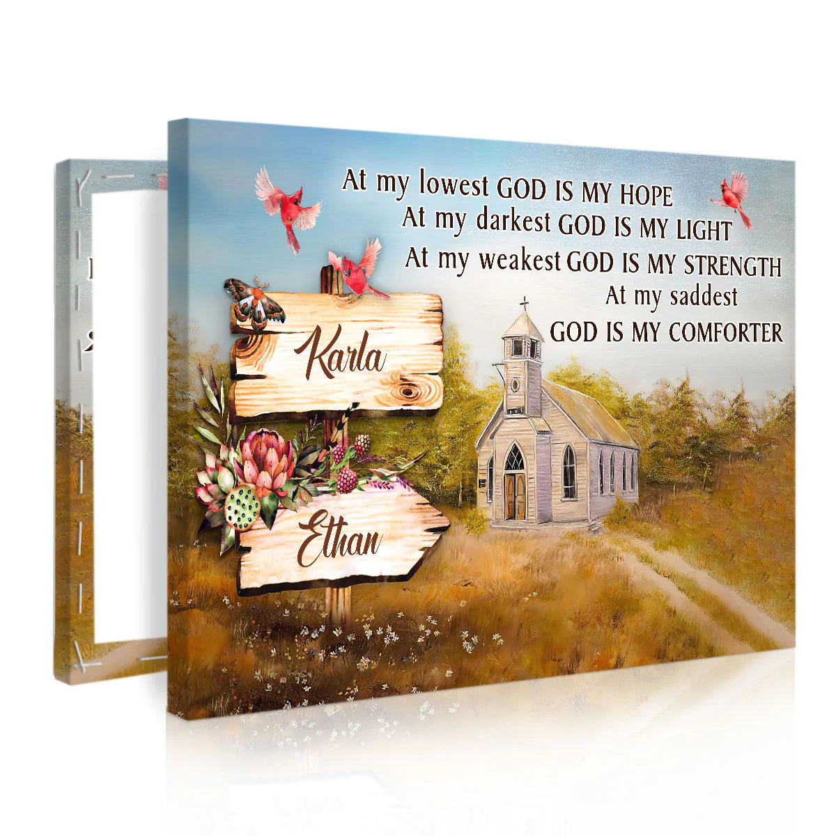 Couple Landscape Canvas - Personalized God, Church, Cardinal Bird Canvas - Custom Gift For Christian Couple, Spouse, Lover - God Is My Hope