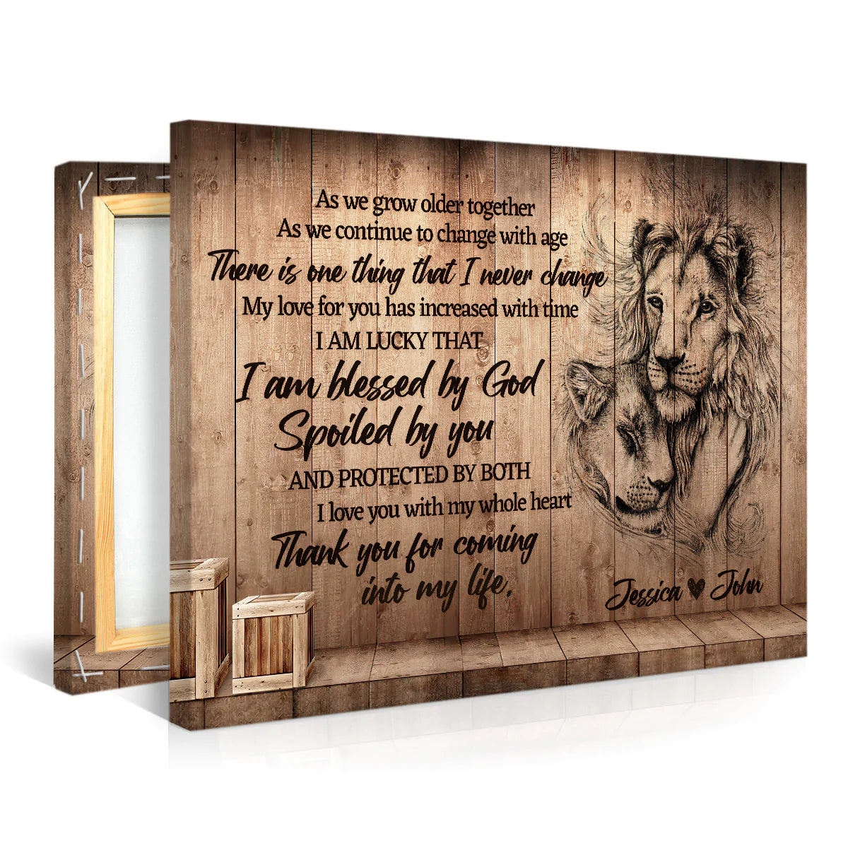 Couple Landscape Canvas - Personalized God, Couple Lion Canvas - Custom Gift For Christian Couple, Spouse, Lover - Thank You For Coming Into My Life