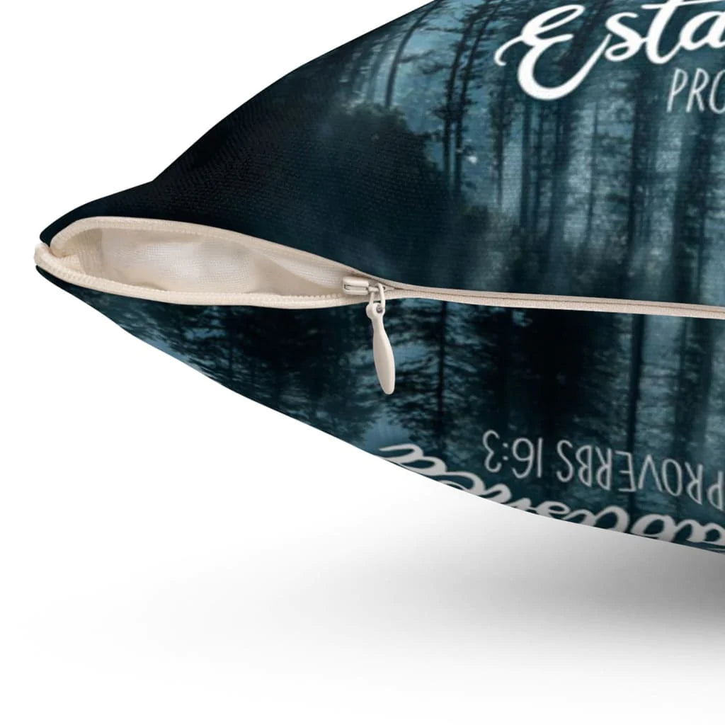 Bible Verse Pillow - Jesus Pillow - Forest Mountains Pillow - Gift For Christian - Commit your works to the Lord Proverbs 16:3 Throw Pillow