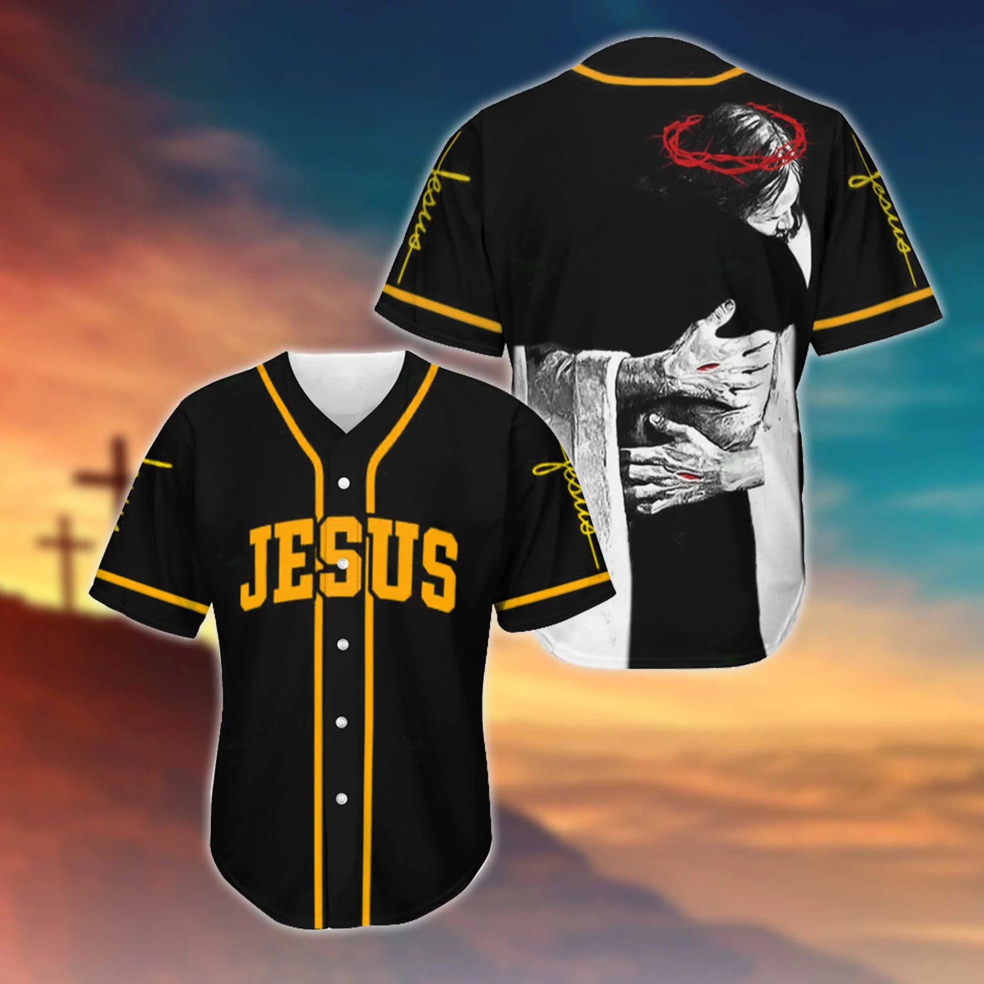 Jesus God's Hug Printed 3D Baseball Jersey For Men and Women