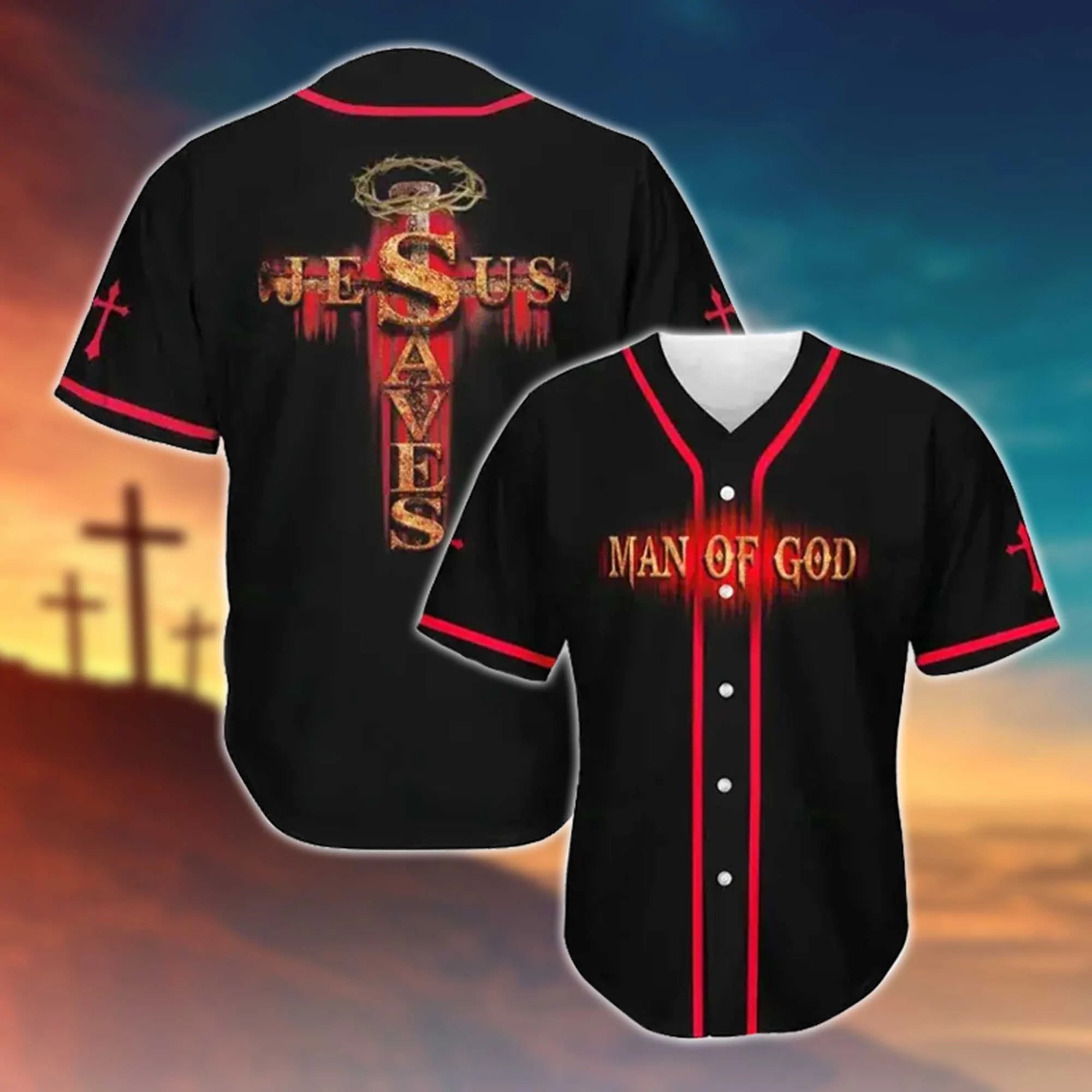 Man Of God Jesus Saves Printed 3D Baseball Jersey For Men and Women