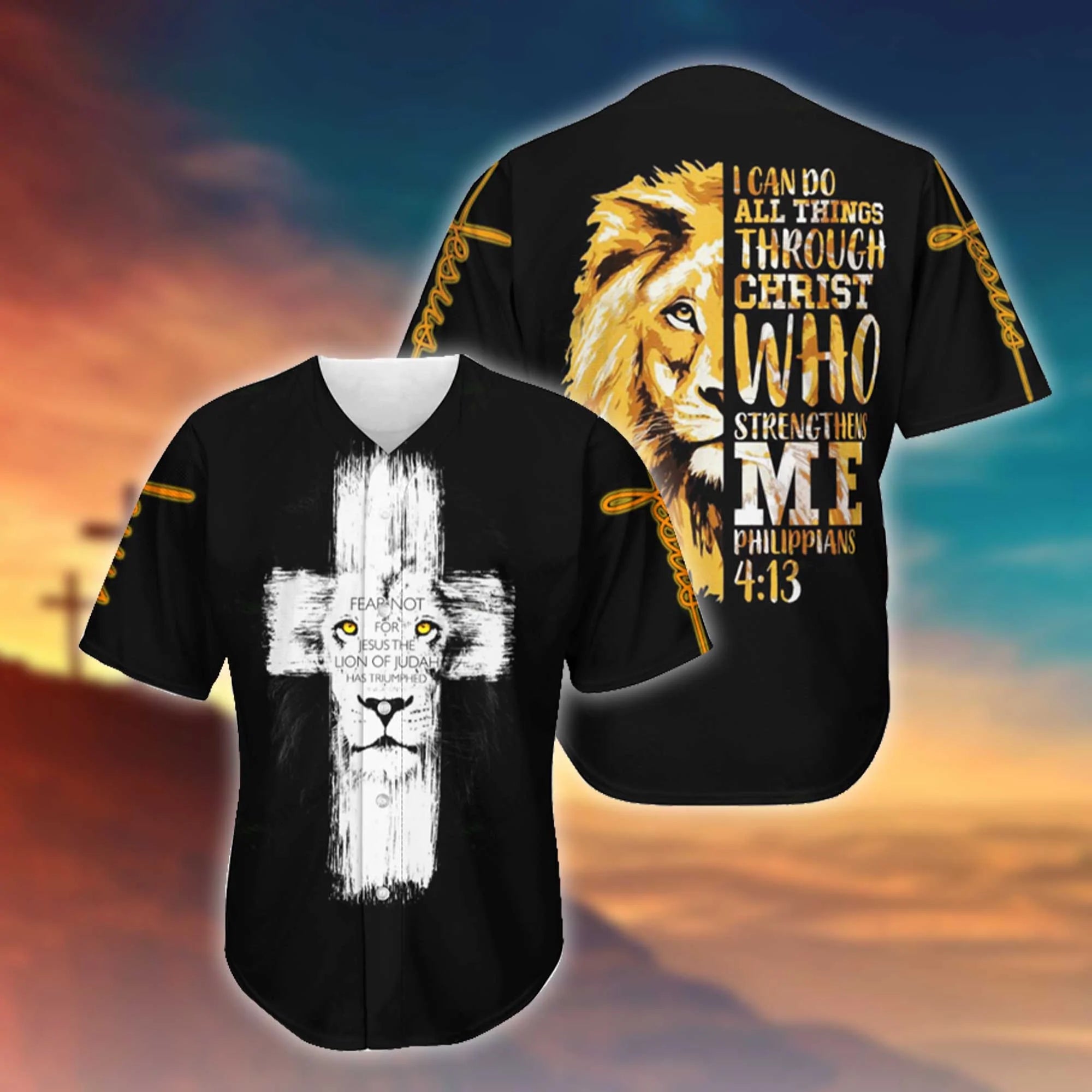 Cross Lion Fear Not For Jesus The Lion Of Judah Has Triumphed Printed 3D Baseball Jersey For Men and Women