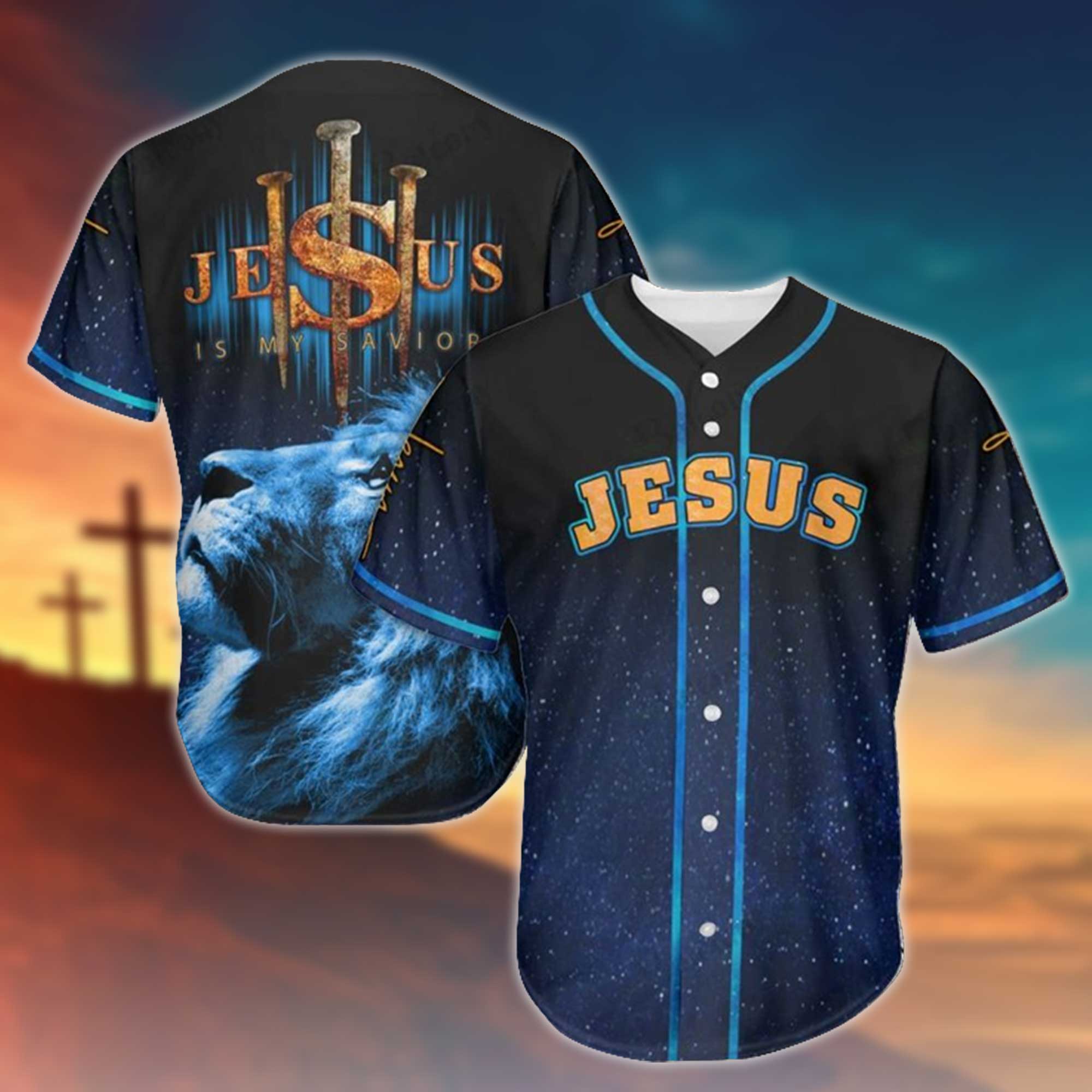 Jesus My Savior Lion Printed 3D Baseball Jersey For Men and Women