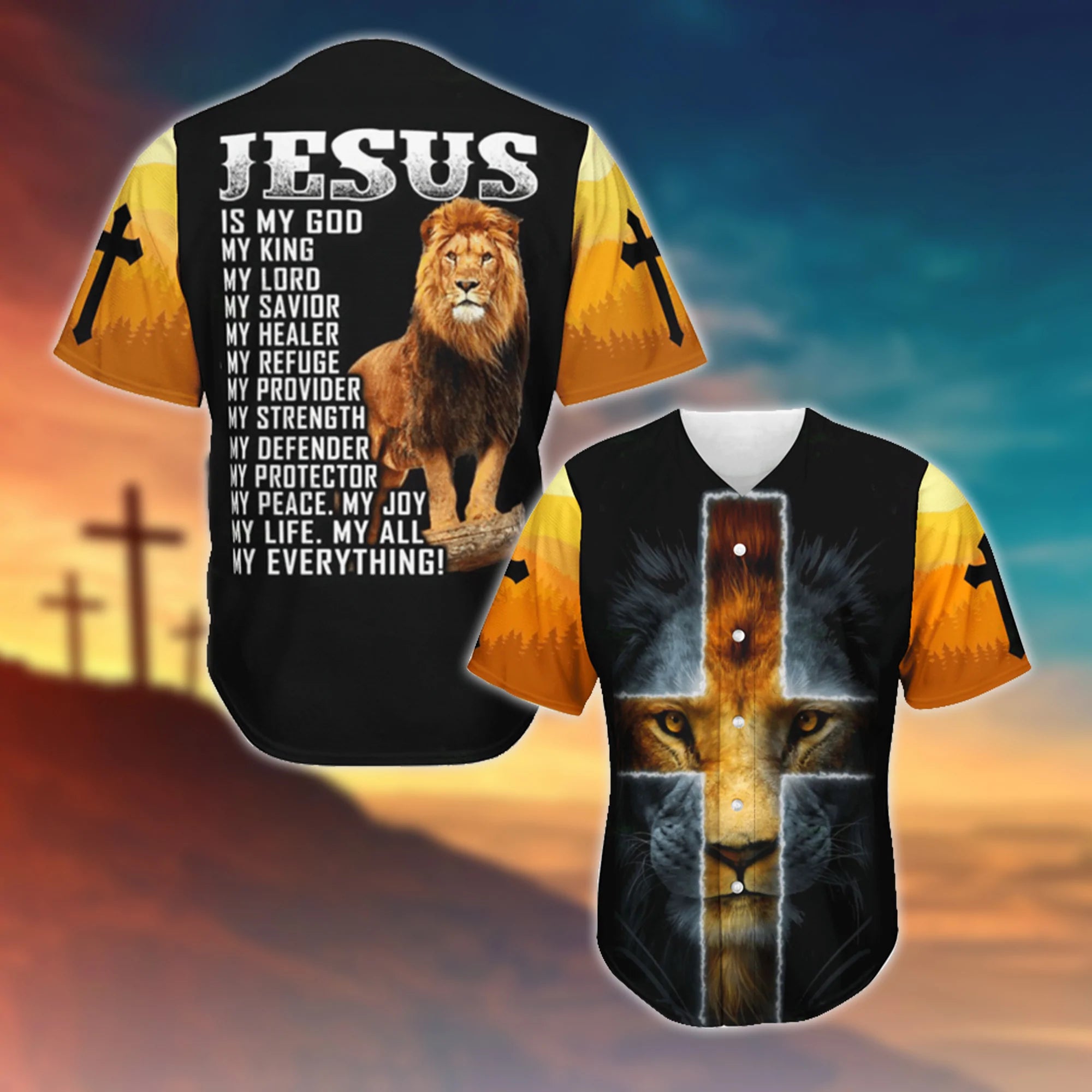 Jesus Is My God My King My Lord My Savior Lion Printed 3D Baseball Jersey For Men and Women
