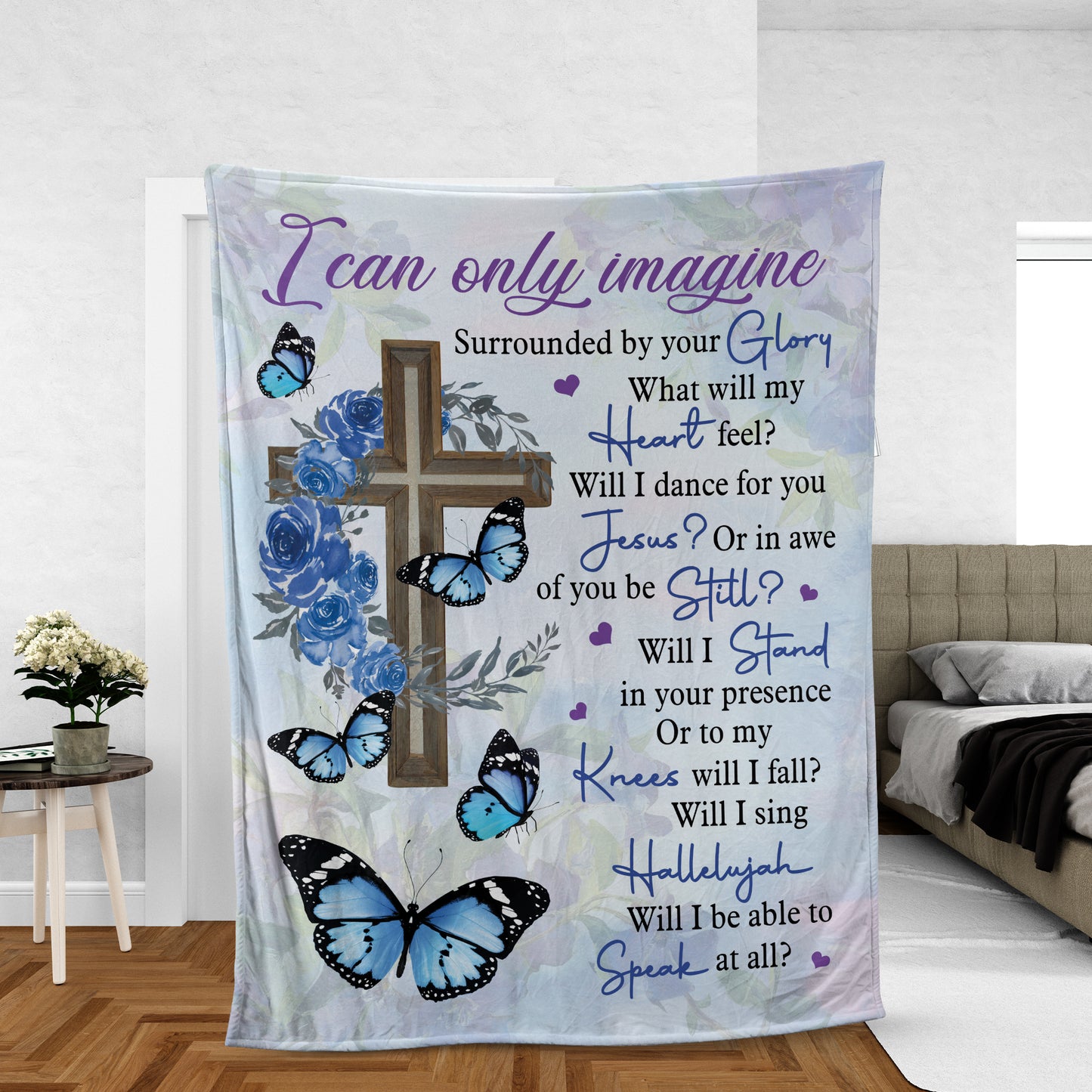 Christian Throw Blanket, Faith Blanket, Blue Butterfly And Cross Blanket, Inspirational Gift, Jesus Gift - Blue Rose, I Can Only Imagine