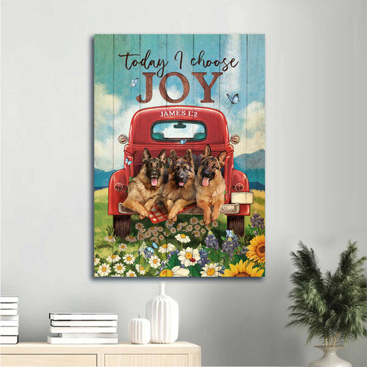 German Shepherd Portrait Canvas- German Shepherd, Lovely flower field, Awesome red truck, Butterfly- Gift for dog lover- Today I choose joy - Jesus Portrait Canvas Prints, Christian Wall Art