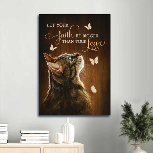 Jesus And Cat Portrait Canvas - Tabby Cat, White Butterfly Canvas - Gift For Christian, Cat Lovers - Let Your Faith Be Bigger Than Your Fear Canvas