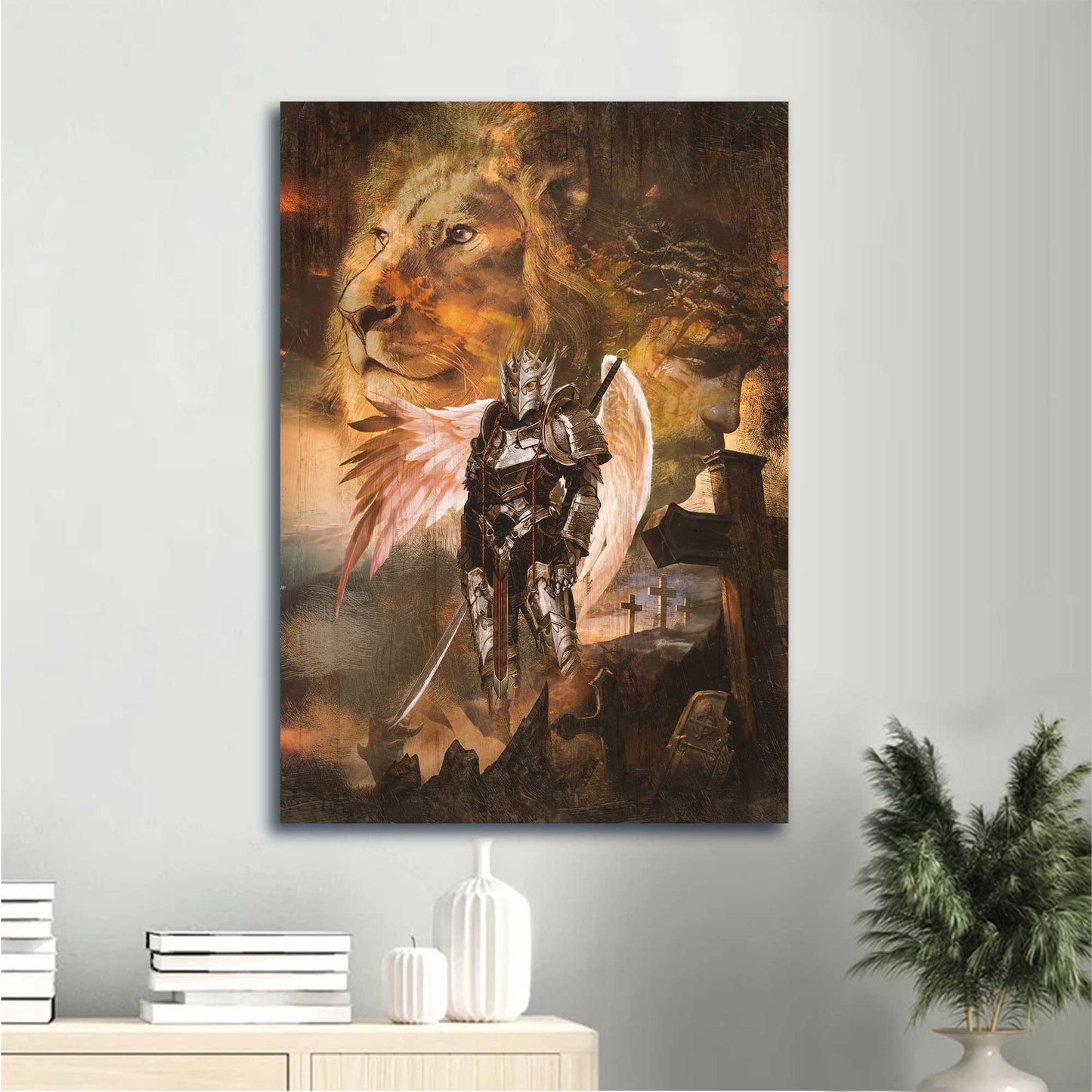 Jesus Portrait Canvas - Warrior, Jesus, Lion Of Judah, Beautiful Wings, Cross Canvas - Gift For Christian