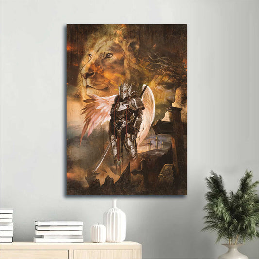 Jesus Portrait Canvas - Warrior, Jesus, Lion Of Judah, Beautiful Wings, Cross Canvas - Gift For Christian