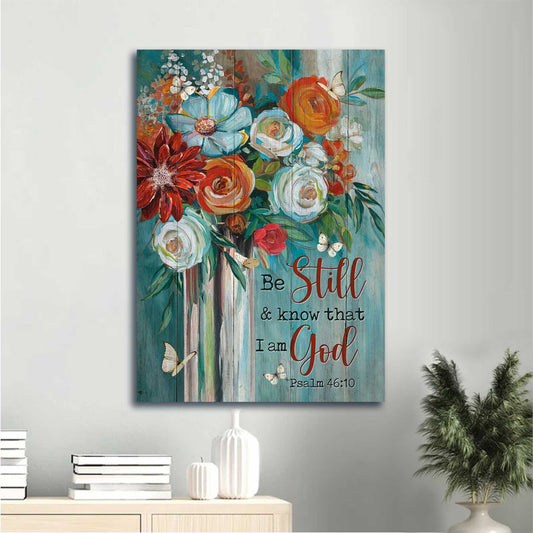 Jesus Portrait Canvas - Watercolor Flower Painting, Red Rose, Butterfly Canvas - Gift For Christian - Be Still And Know That I Am God Canvas