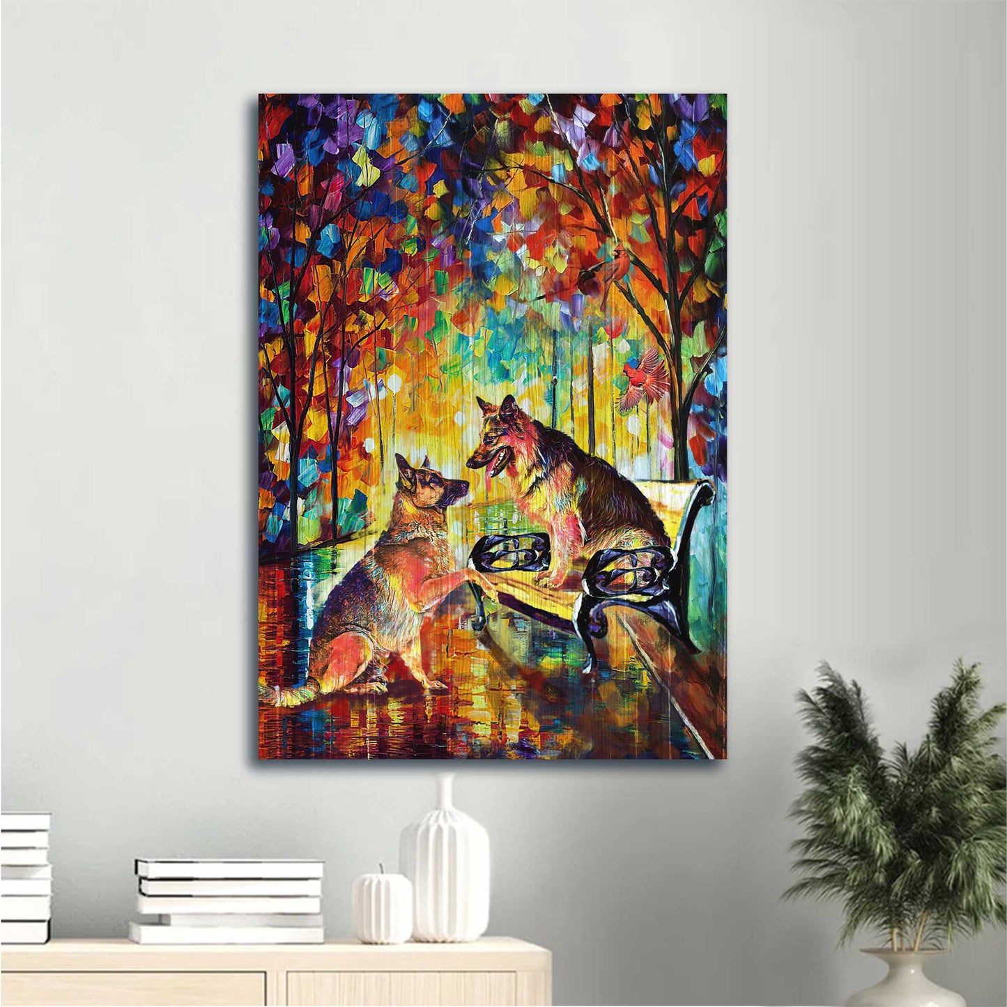 German Shepherd Portrait Canvas - German Shepherd, Vibrant color, Dog drawing, Abstract painting, In the park- Gift for dog lover - Jesus Portrait Canvas Prints, Wall Art