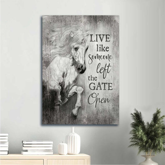 Jesus Portrait Canvas - White Horse Painting Canvas - Gift For Christian - Live Like Someone Left The Gate Open Canvas