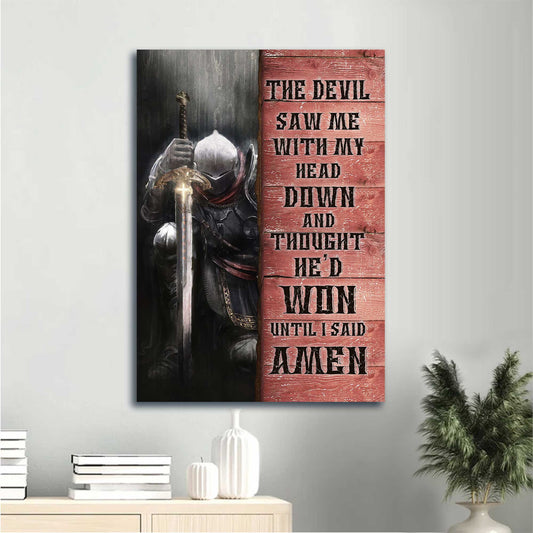 Jesus Portrait Canvas - Warrior Canvas - Gift For Christian - The Devil Thought He'd Won Until I Said Amen Canvas