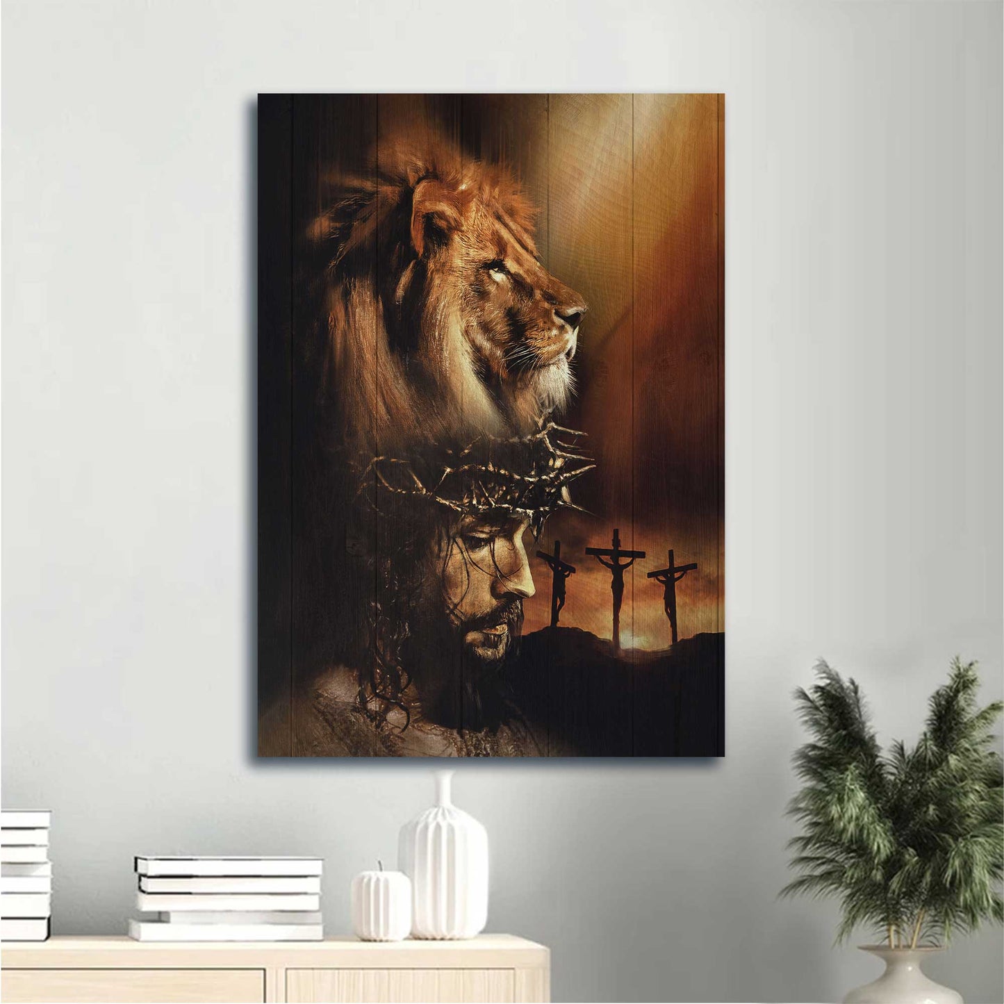 Jesus Portrait Canvas - Watercolor Lion, The Face Of Jesus, Crown Of Thorn Canvas - Gift For Christian - Jesus Painting Canvas