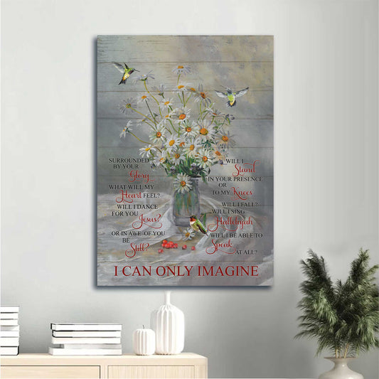Jesus Portrait Canvas - Watercolor Daisy, Colorful Hummingbird, Cranberry Canvas - Gift For Christian - I Can Only Imagine Canvas