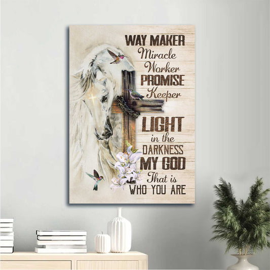 Jesus Portrait Canvas - White Horse Painting, Lily Flower, Hummingbird Drawing Canvas  - Gift For Christian - Way Maker, Miracle Worker Canvas
