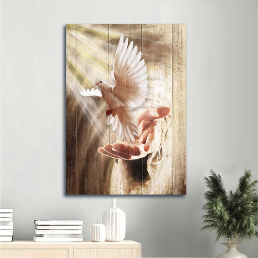 Jesus Portrait Canvas - White Dove, Jesus Hand, Infinite Halo Canvas - Gift For Christian - A Dove On His Hand Canvas