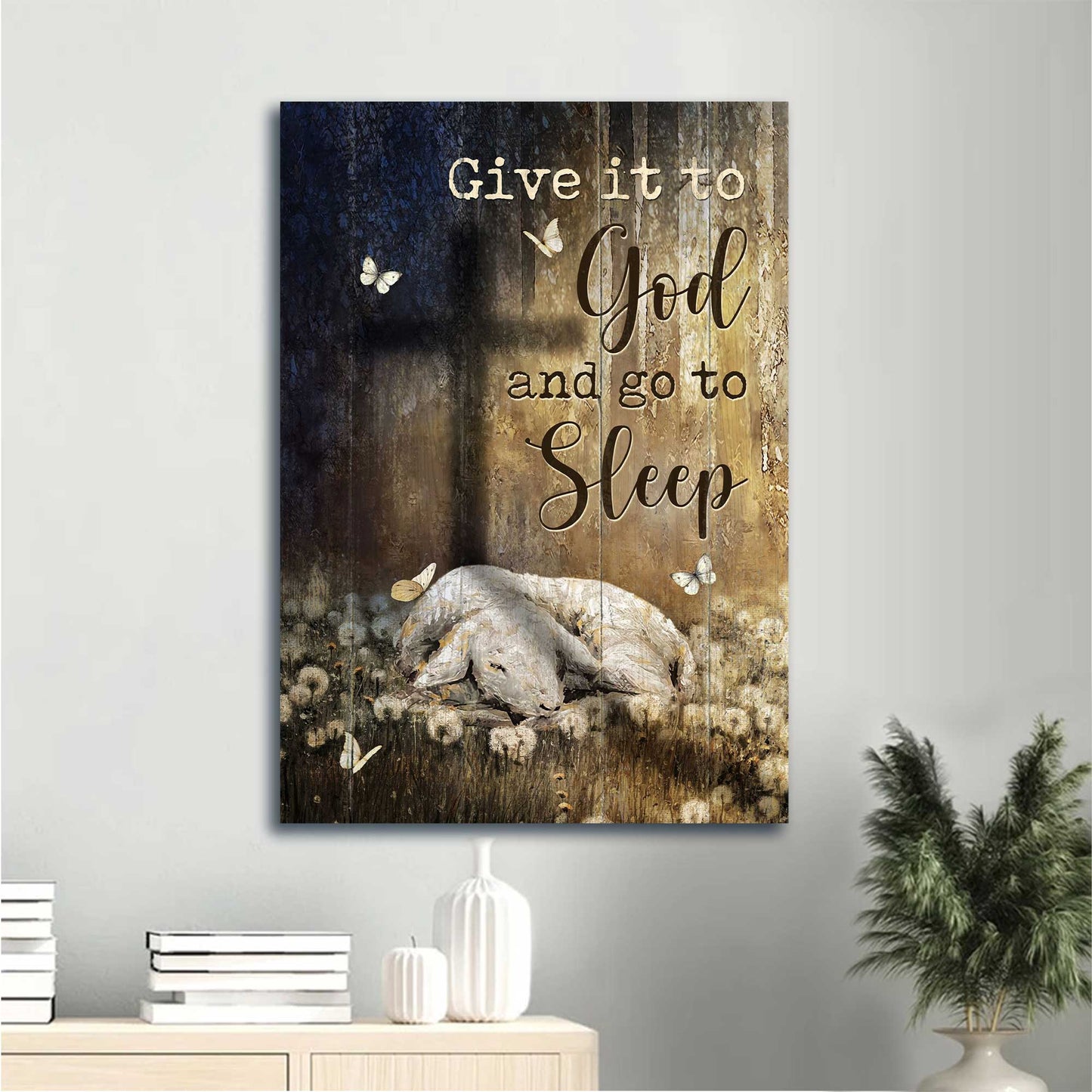 Jesus Portrait Canvas - Watercolor Lamb of God, Dandelion field canvas - Gift For Christian - Give it to God and go to sleep
