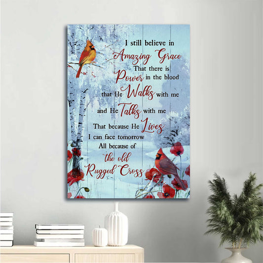 Jesus Portrait Canvas - Winter Forest, Cardinal Painting, Poppy Canvas - Gift For Christian - I Still Believe In Amazing Grace Canvas