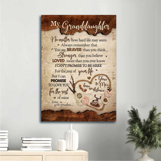 Gift for granddaughter- Grandma to granddaughter, Vintage letter, Flower heart, Love you for the rest of mine - Family Portrait Canvas Prints, Wall Art