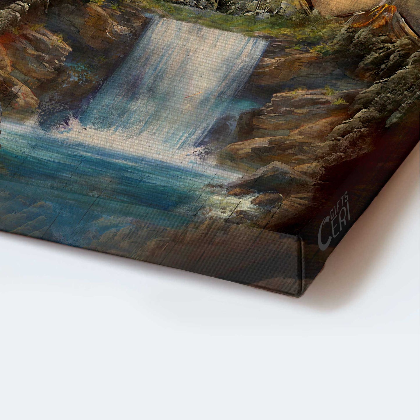 Jesus Portrait Canvas - Waterfall Painting Light From Heaven, The Three Crosses, Wooden Cross Canvas - Gift For Christian