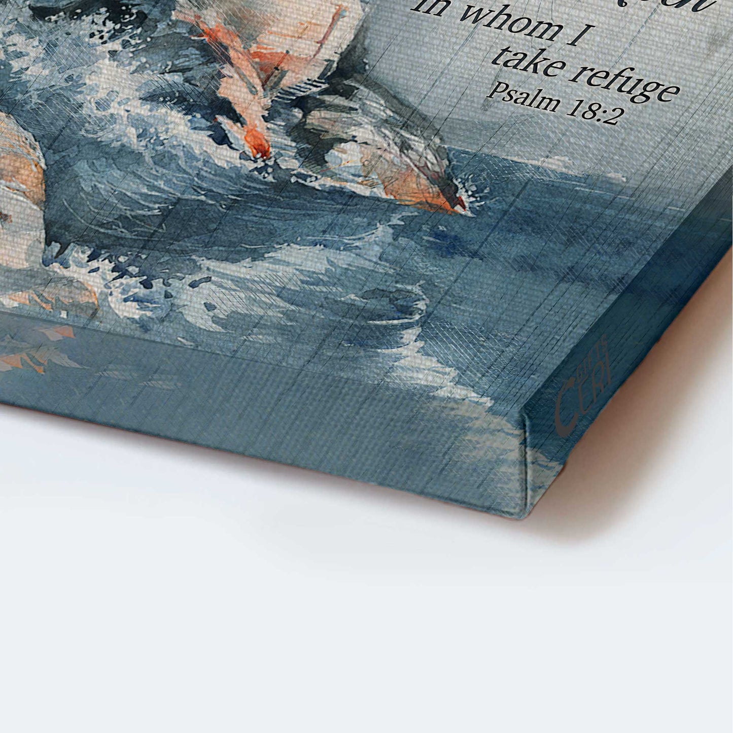 Jesus Portrait Canvas - White Lighthouse Drawing, Storm Painting Canvas - Gift For Christian - The Lord Is My Rock In Whom I Take Refuge Canvas