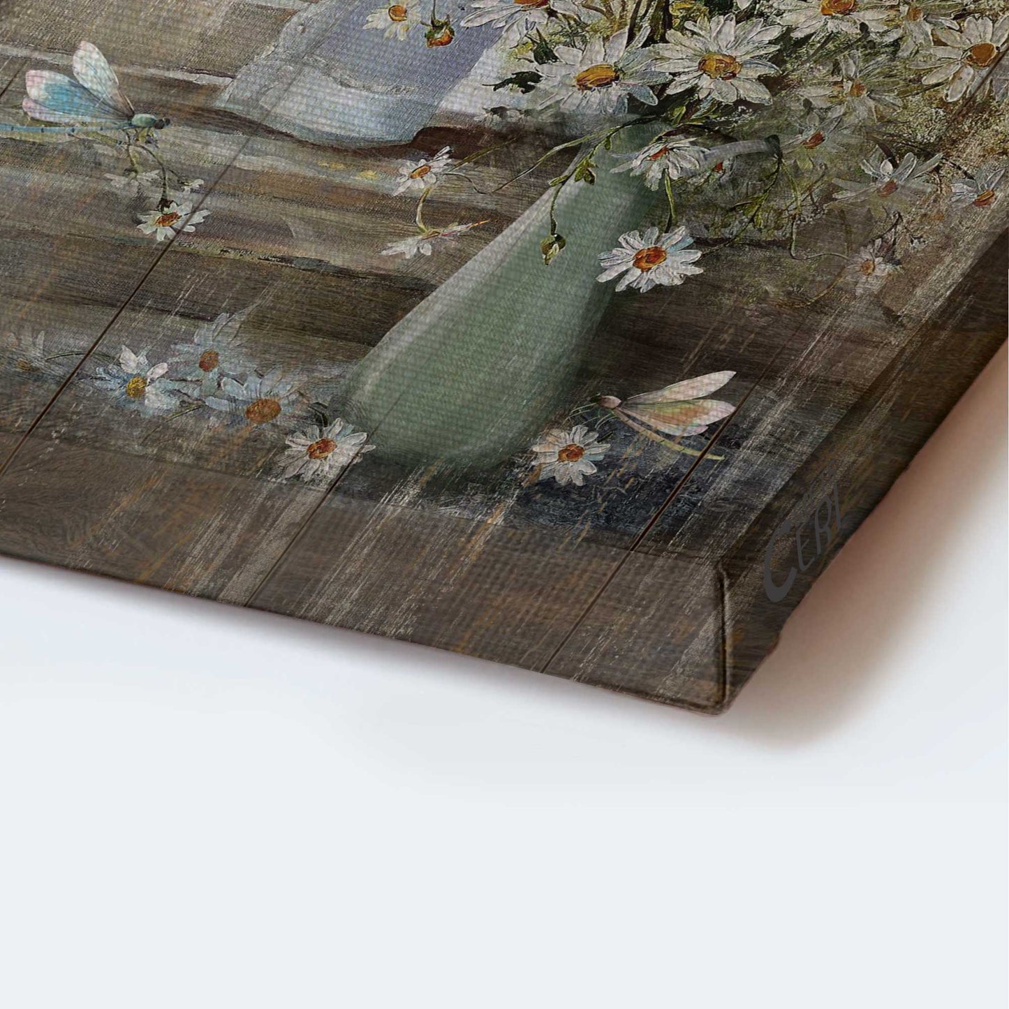 Jesus Portrait Canvas - Vintage Flower Vase, Daisy Flower, Dragonfly Canvas - Gift For Christian - Just Breathe Canvas