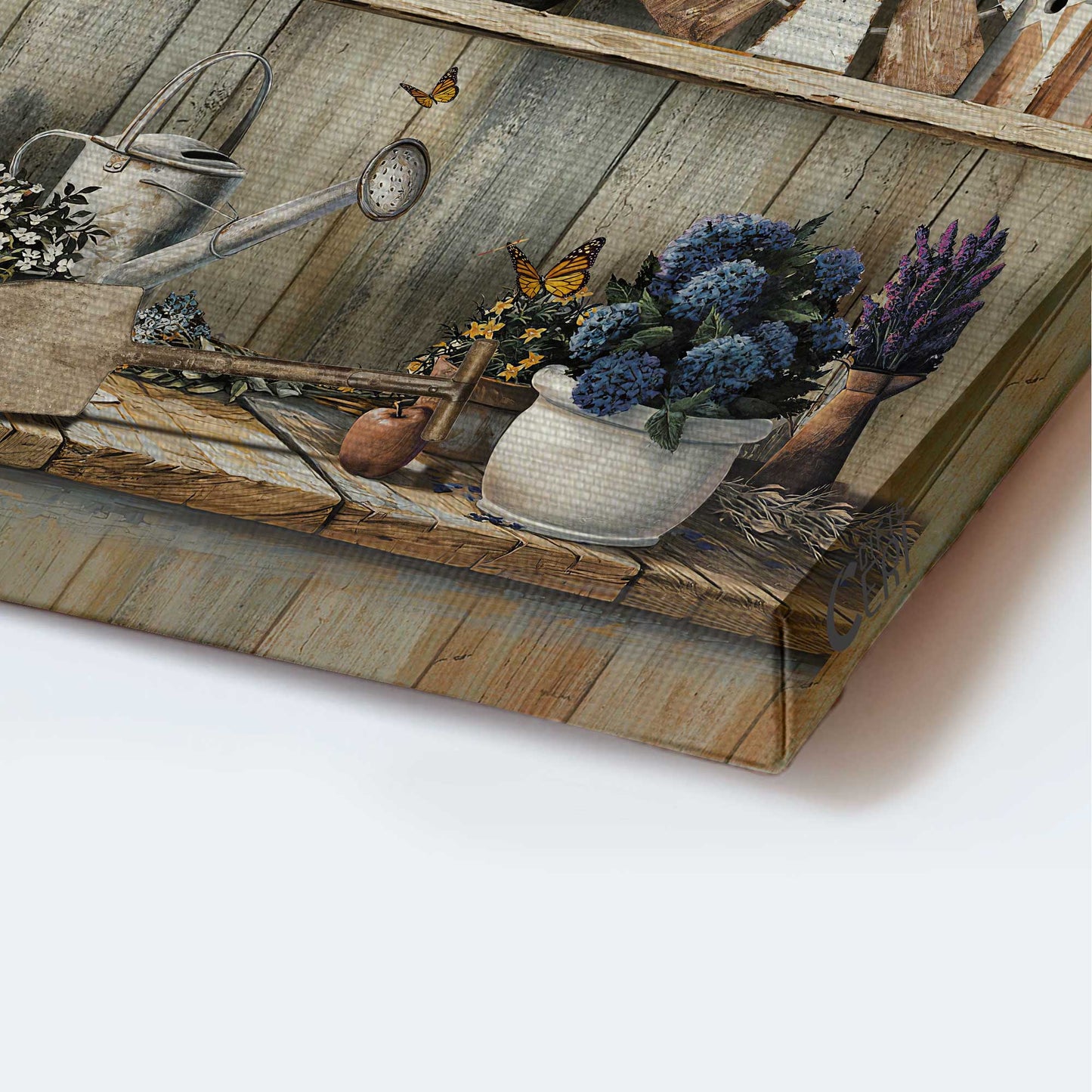 Jesus Portrait Canvas - Vintage Garden, Blue Hydrangea, Windmill Canvas - Gift For Christian - Life Is Better On The Farm Canvas
