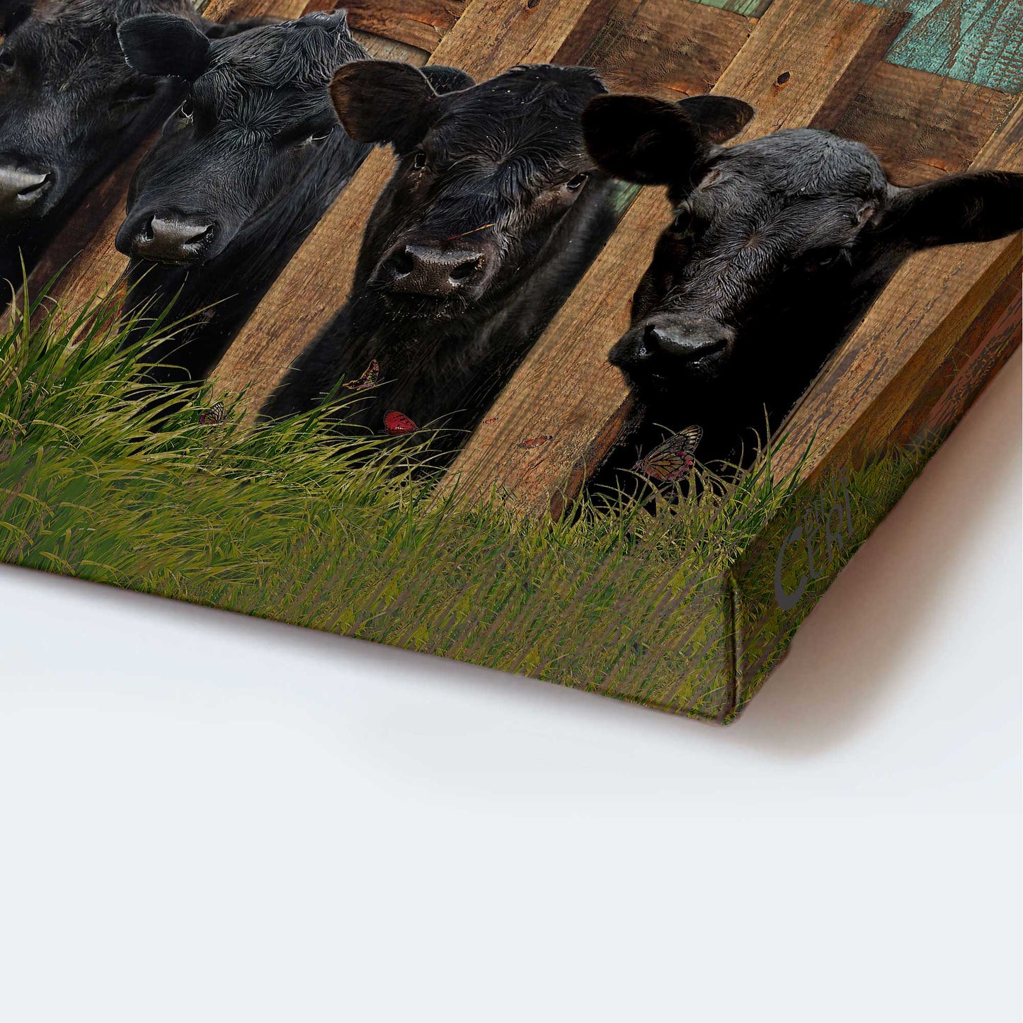 Jesus Portrait Canvas - Wooden Fence, Angus Cow, Orange Butterfly Canvas - Gift For Christian - Everyday Is A New Beginning Canvas