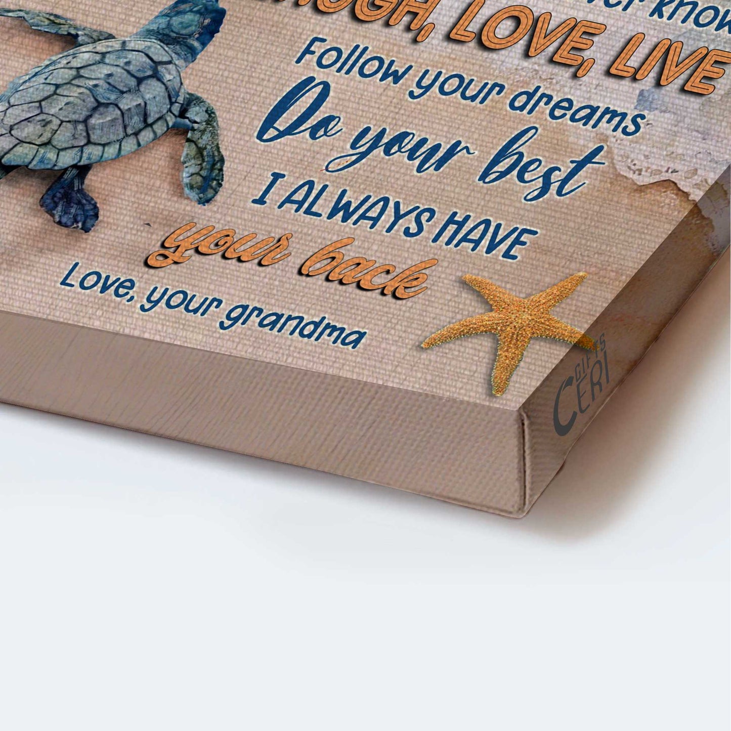 Gift for granddaughter- Grandma to Granddaughter, Sea turtle, I always have your back - Family Portrait Canvas Prints, Wall Art