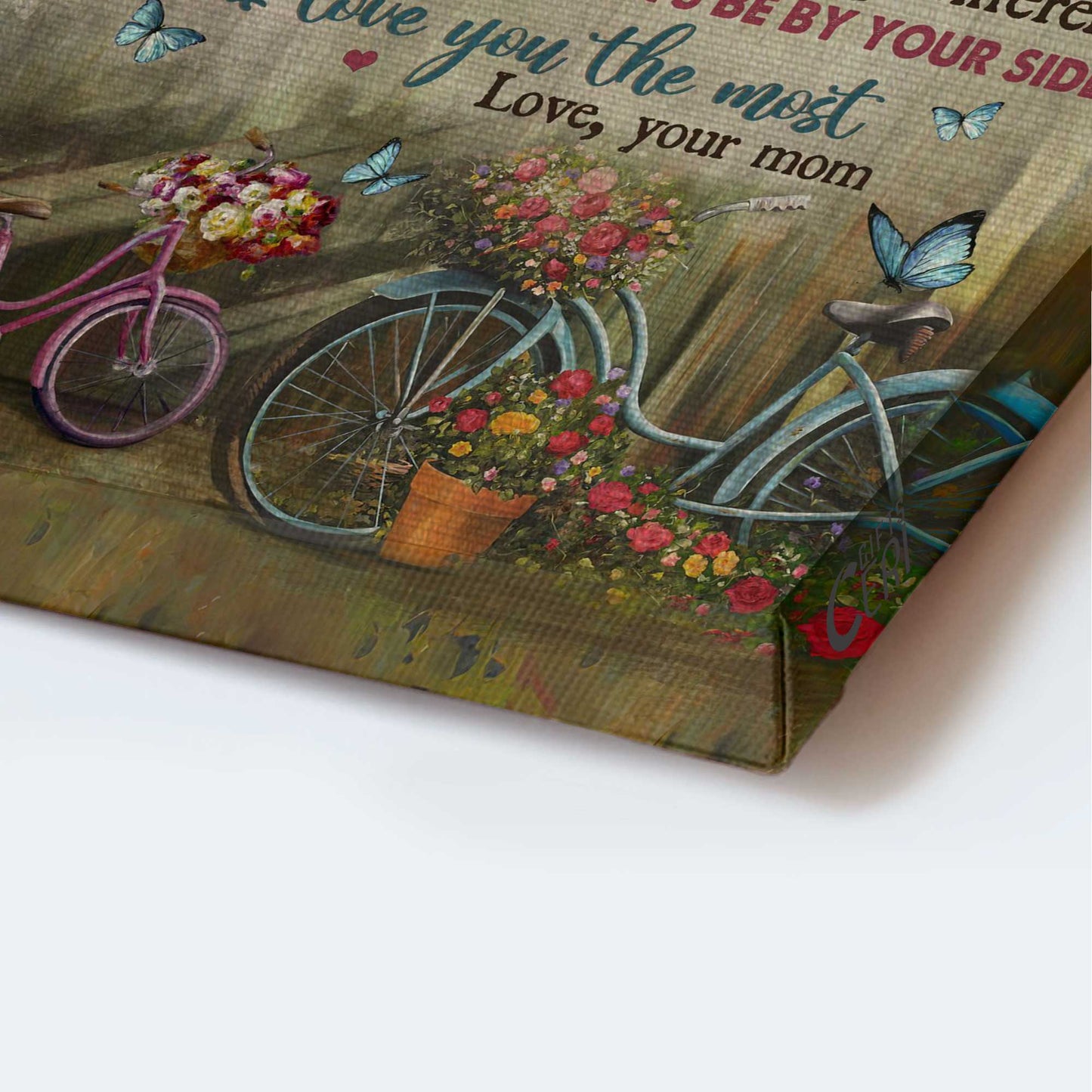 Gift for Daughter- Mom to daughter, Vintage bicycle, Flower vase, I will always be by your side - Family Portrait Canvas Prints, Wall Art