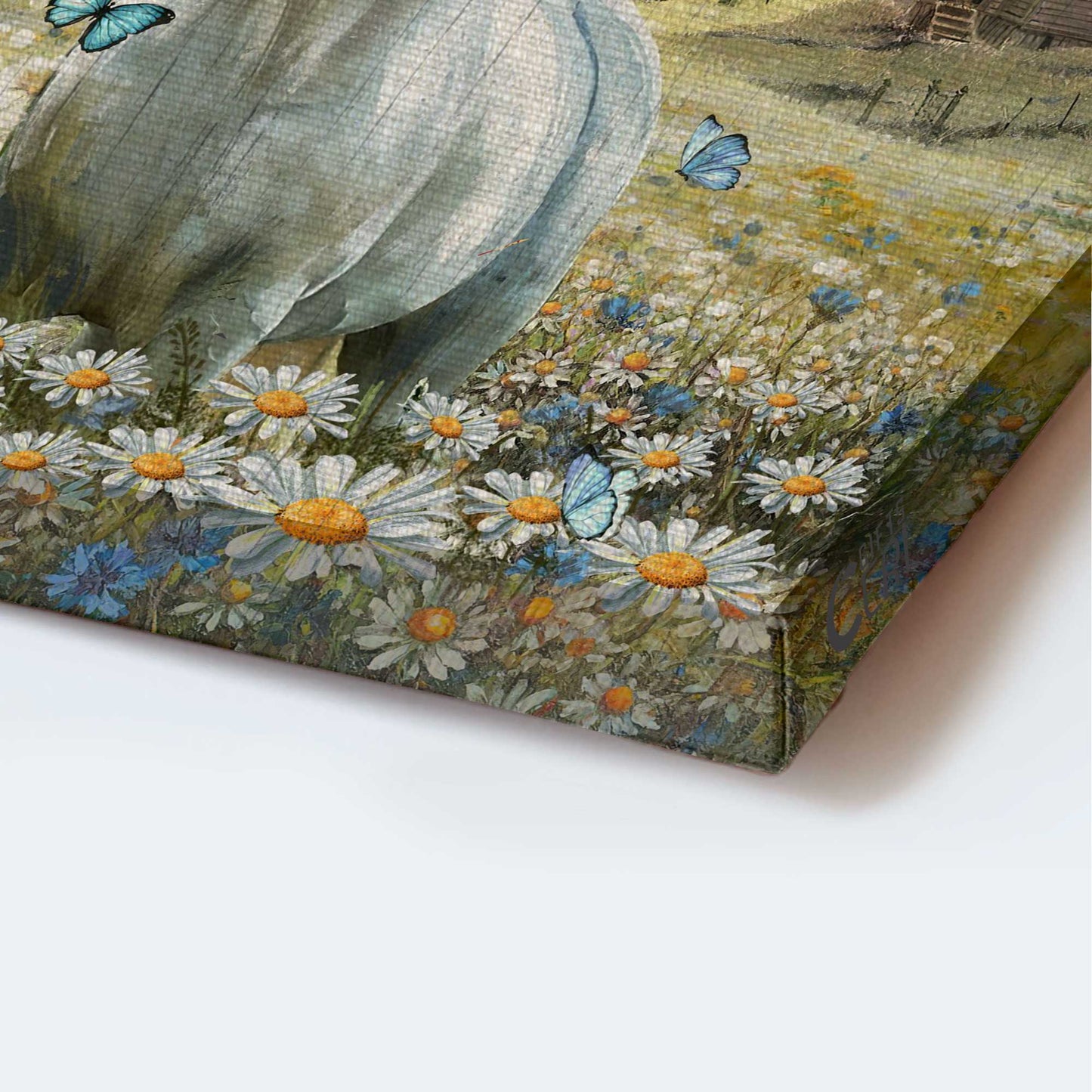 Jesus Portrait Canvas - White Horse Painting, Among The Daisy Field, Countryside Landscape Canvas - Gift For Christian - God Is Good All The Time