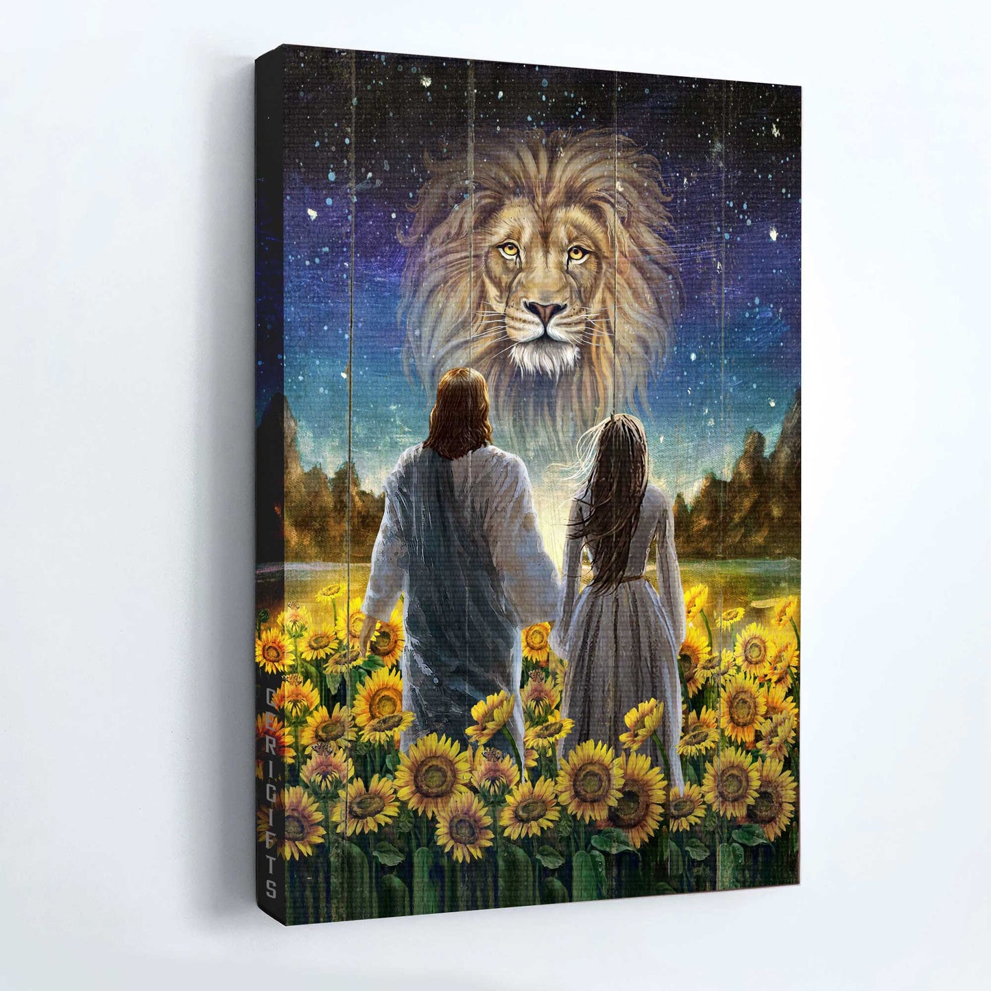 Jesus Portrait Canvas - Walking With Jesus, Stunning Lion, Beautiful Sunflower Field Canvas - Gift For Christian