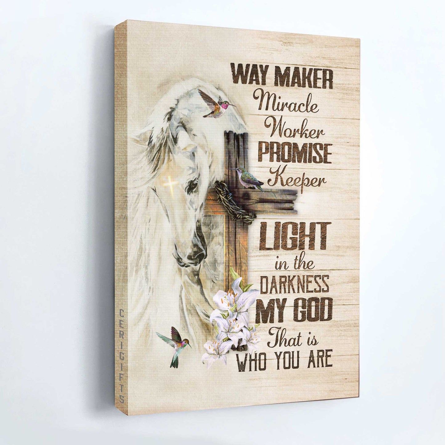 Jesus Portrait Canvas - White Horse Painting, Lily Flower, Hummingbird Drawing Canvas - Gift For Christian - Way Maker, Miracle Worker Canvas